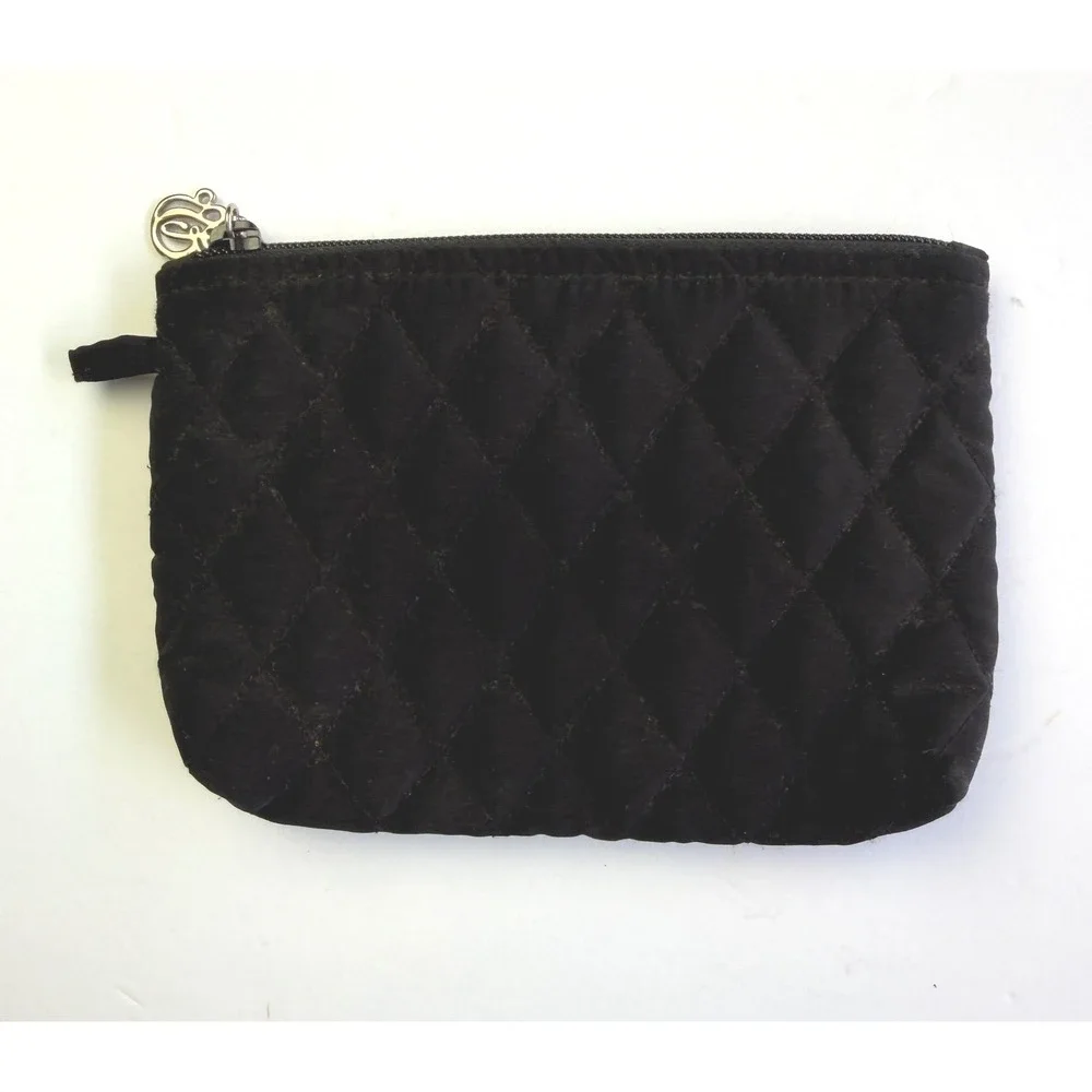 Vera Bradley Black Quilted Microfiber Small Cosmetic Makeup Bag Pouch Purse